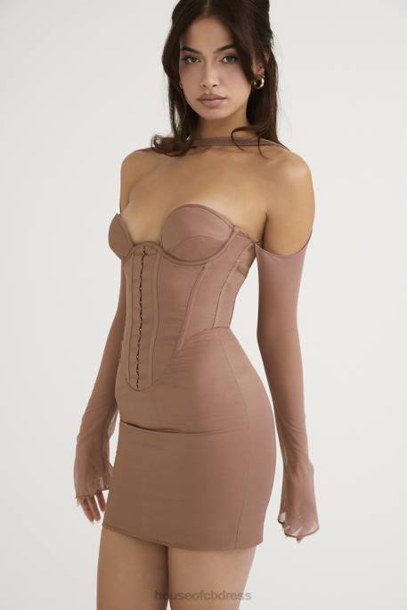 House of CB Mayara Mocha Structured Corset Mini Dress Clothing 4H6N480
