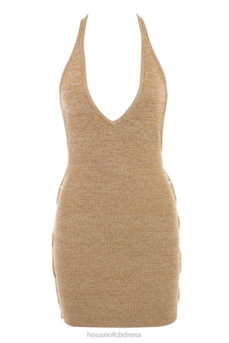 House of CB Milla Sand Knit Halter Mini Dress Clothing 4H6N539