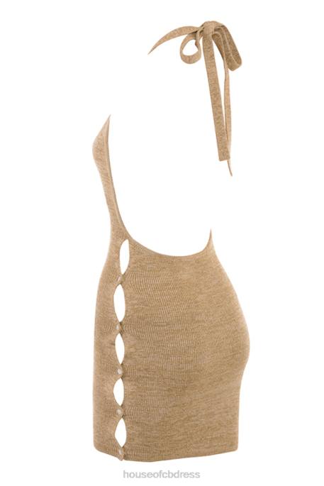 House of CB Milla Sand Knit Halter Mini Dress Clothing 4H6N539