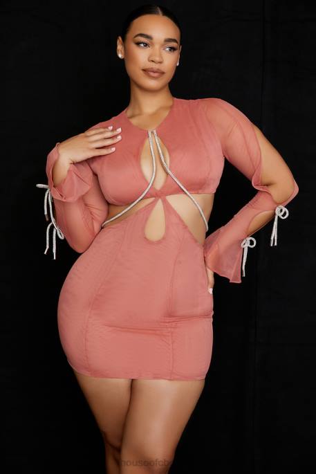 House of CB Miranda Rose Crystal Trim Cutout Mini Dress Clothing 4H6N511