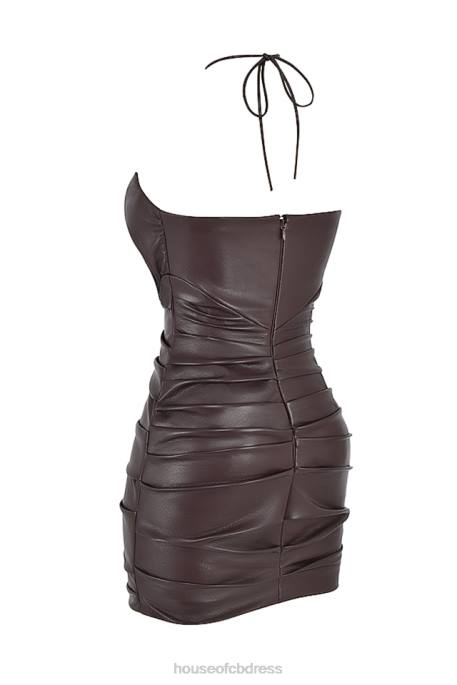 House of CB Olivia Bitter Chocolate Vegan Leather Mini Dress Clothing 4H6N377