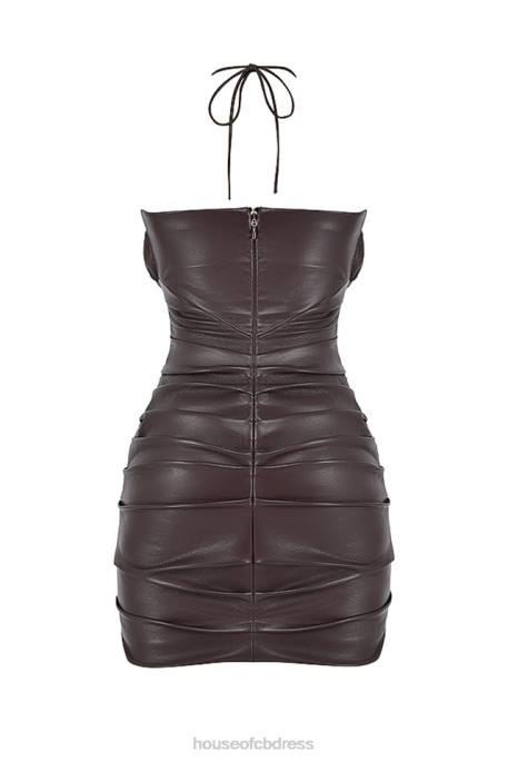 House of CB Olivia Bitter Chocolate Vegan Leather Mini Dress Clothing 4H6N377
