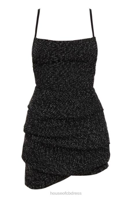 House of CB Rheanna Black Boucle Draped Mini Dress Clothing 4H6N605