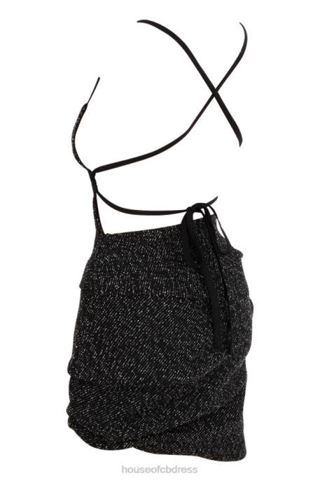 House of CB Rheanna Black Boucle Draped Mini Dress Clothing 4H6N605
