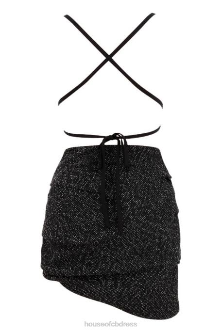House of CB Rheanna Black Boucle Draped Mini Dress Clothing 4H6N605