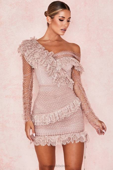 House of CB Sorrel Blush Lace Frill Mini Dress Clothing 4H6N632