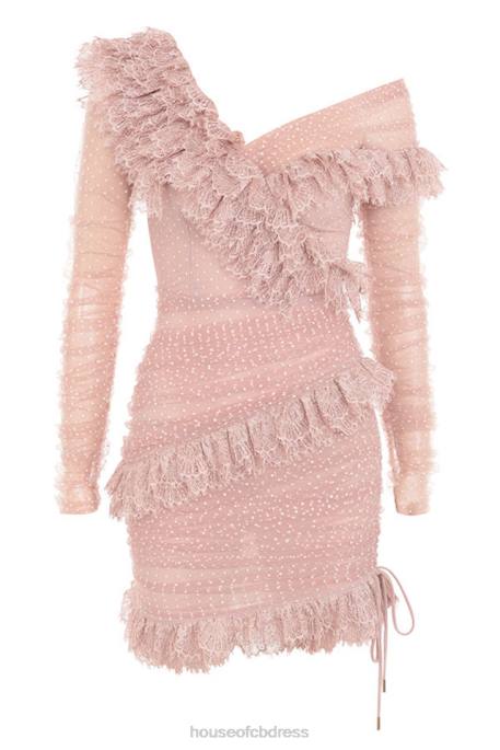 House of CB Sorrel Blush Lace Frill Mini Dress Clothing 4H6N632