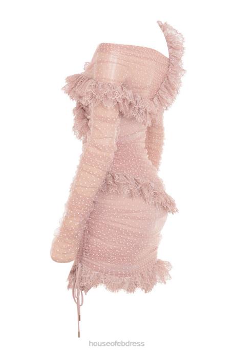 House of CB Sorrel Blush Lace Frill Mini Dress Clothing 4H6N632