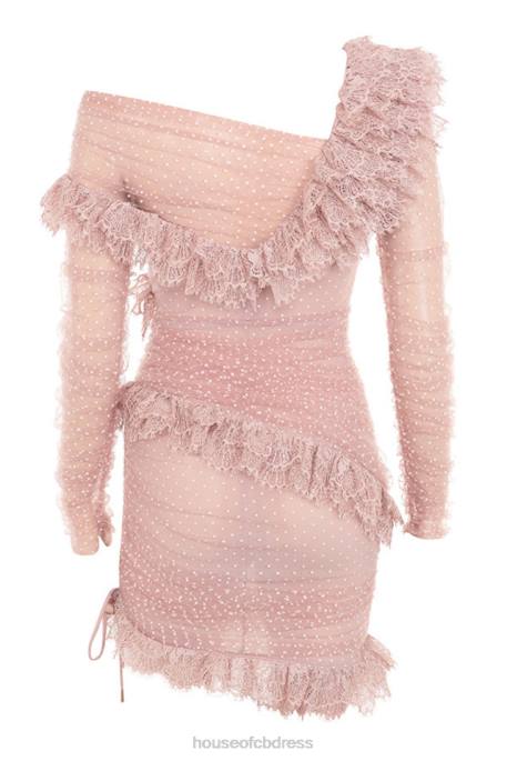 House of CB Sorrel Blush Lace Frill Mini Dress Clothing 4H6N632