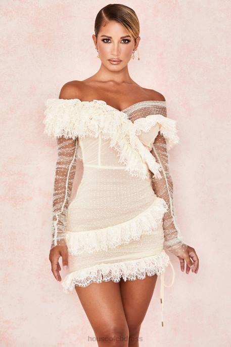 House of CB Sorrel Ivory Lace Frill Mini Dress Clothing 4H6N620