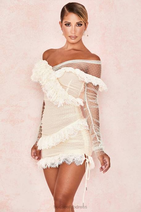 House of CB Sorrel Ivory Lace Frill Mini Dress Clothing 4H6N620
