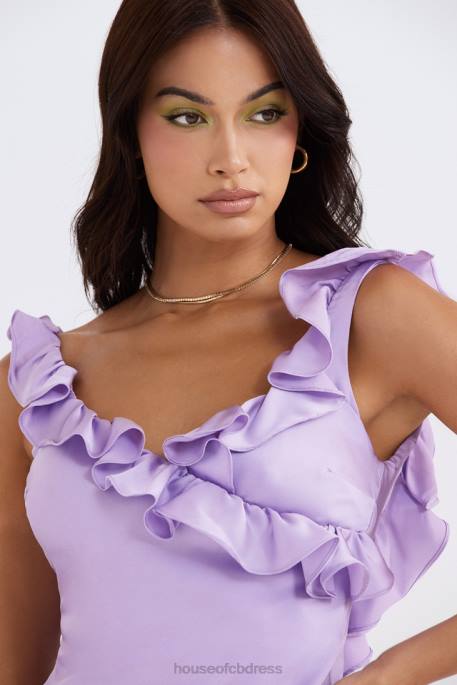 House of CB Tink Orchid Satin Ruffle Mini Dress Clothing 4H6N461