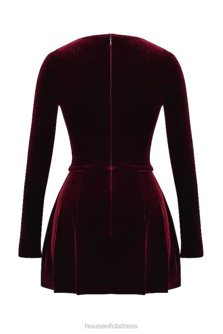 House of CB Veronica Black Cherry Pin Tuck Mini Dress Clothing 4H6N309