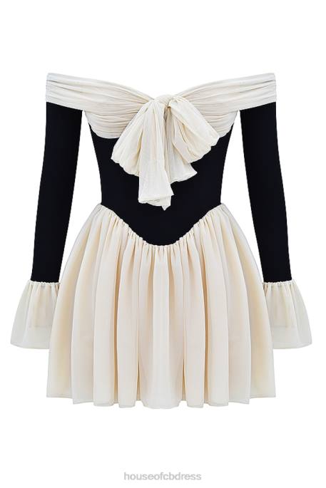 House of CB Alana Black & Cream Off Shoulder Dress Clothing 4H6N124