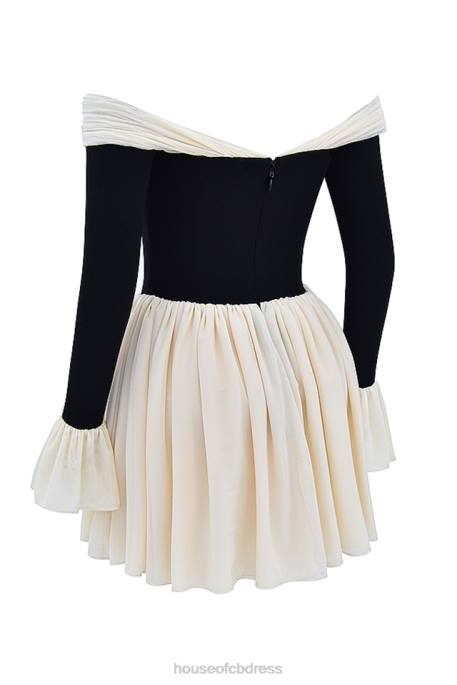 House of CB Alana Black & Cream Off Shoulder Dress Clothing 4H6N124