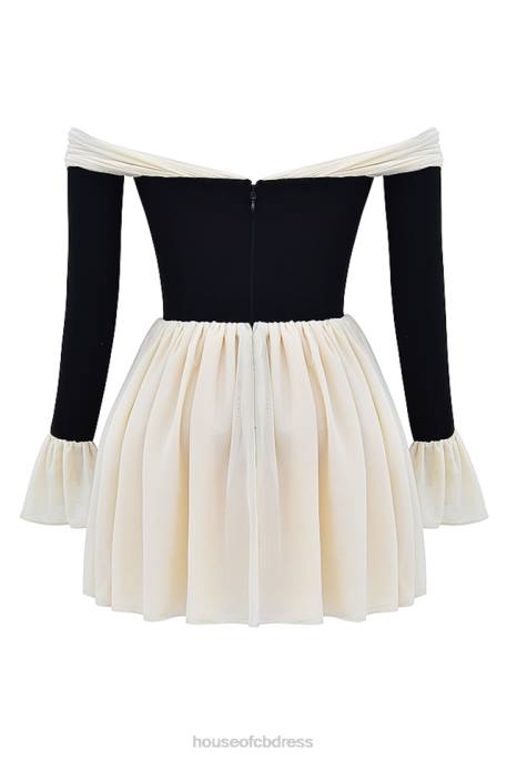 House of CB Alana Black & Cream Off Shoulder Dress Clothing 4H6N124