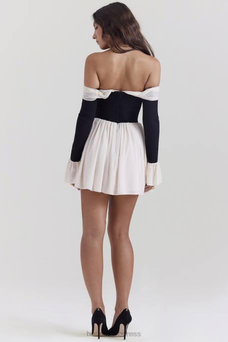 House of CB Alana Black & Cream Off Shoulder Dress Clothing 4H6N124