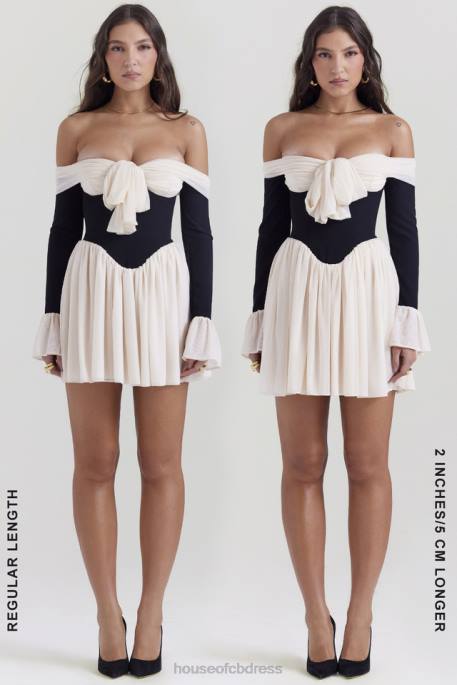House of CB Alana Black & Cream Off Shoulder Dress Clothing 4H6N124