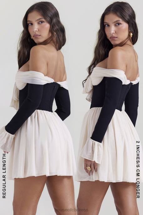 House of CB Alana Black & Cream Off Shoulder Dress Clothing 4H6N124
