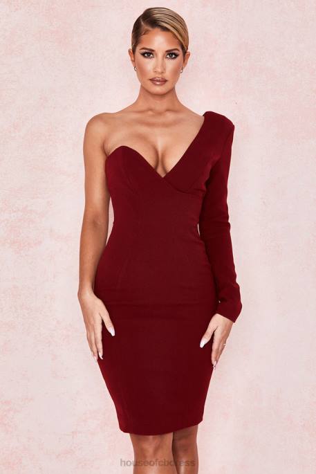 House of CB Caprice Wine One Shouldered Dress Clothing 4H6N624