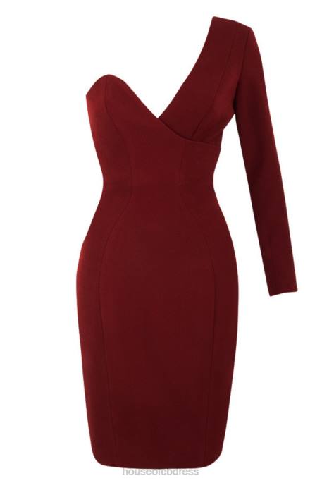 House of CB Caprice Wine One Shouldered Dress Clothing 4H6N624