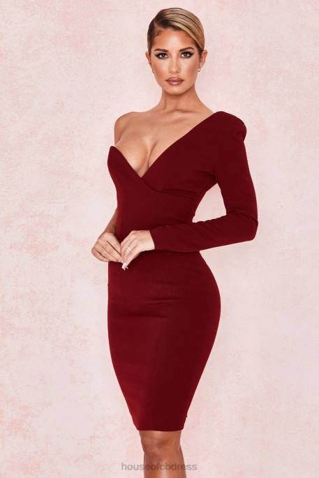 House of CB Caprice Wine One Shouldered Dress Clothing 4H6N624