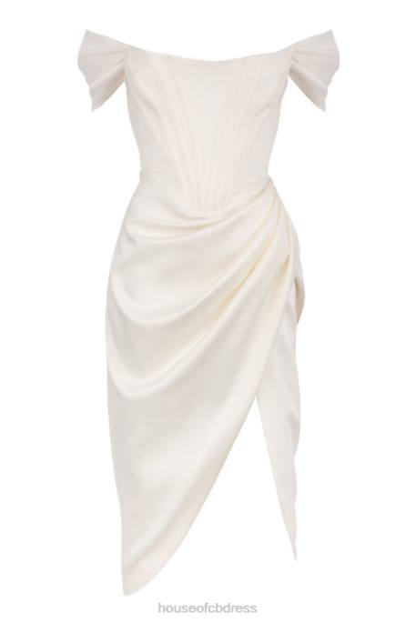 House of CB Loretta Ivory Satin Off Shoulder Dress Clothing 4H6N625