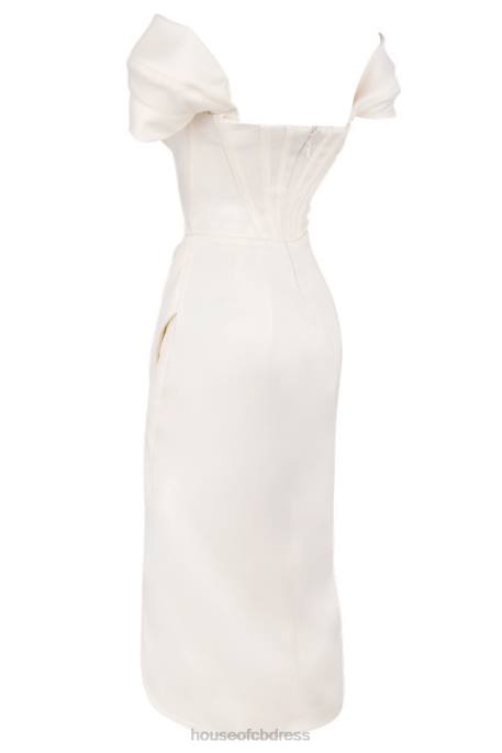 House of CB Loretta Ivory Satin Off Shoulder Dress Clothing 4H6N625