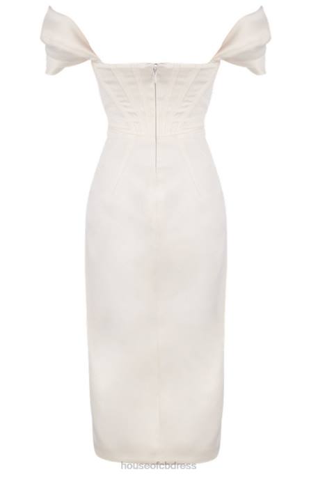 House of CB Loretta Ivory Satin Off Shoulder Dress Clothing 4H6N625