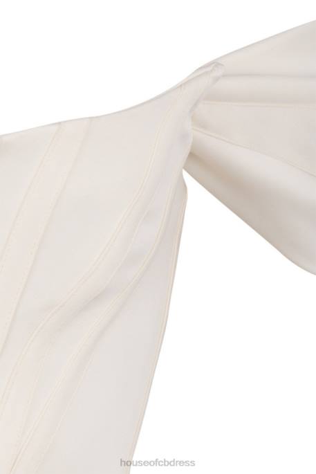 House of CB Loretta Ivory Satin Off Shoulder Dress Clothing 4H6N625