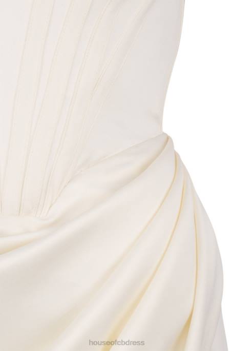 House of CB Loretta Ivory Satin Off Shoulder Dress Clothing 4H6N625