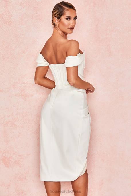 House of CB Loretta Ivory Satin Off Shoulder Dress Clothing 4H6N625