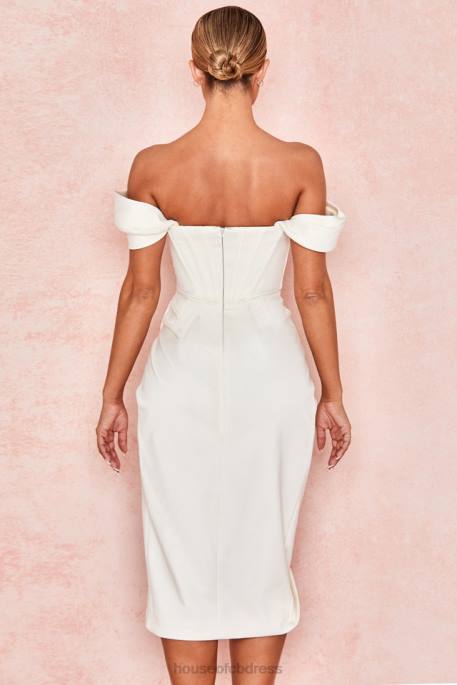 House of CB Loretta Ivory Satin Off Shoulder Dress Clothing 4H6N625