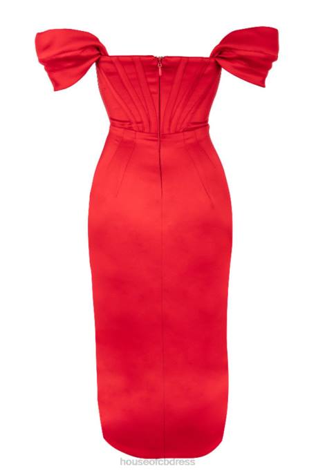 House of CB Loretta Red Satin Off Shoulder Dress Clothing 4H6N630