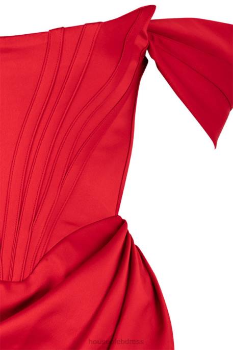House of CB Loretta Red Satin Off Shoulder Dress Clothing 4H6N630