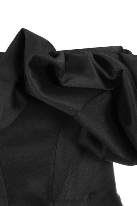 House of CB Selena Black Satin Puff Shoulder Dress Clothing 4H6N635