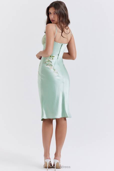 House of CB Fallon Light Jade Embroidered Slip Dress Clothing 4H6N240