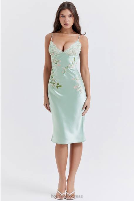 House of CB Fallon Light Jade Embroidered Slip Dress Clothing 4H6N240