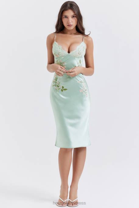 House of CB Fallon Light Jade Embroidered Slip Dress Clothing 4H6N240