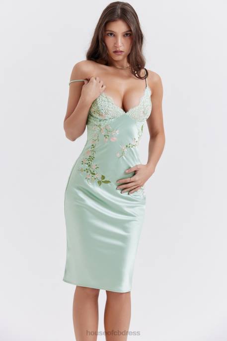 House of CB Fallon Light Jade Embroidered Slip Dress Clothing 4H6N240