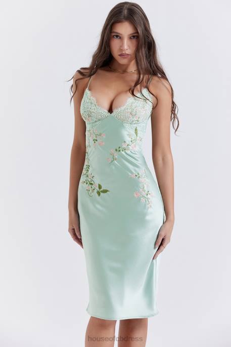 House of CB Fallon Light Jade Embroidered Slip Dress Clothing 4H6N240