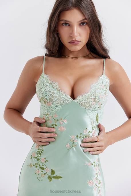 House of CB Fallon Light Jade Embroidered Slip Dress Clothing 4H6N240
