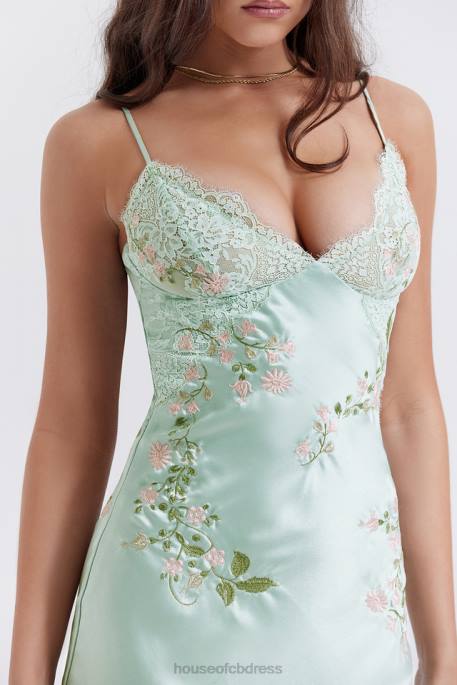 House of CB Fallon Light Jade Embroidered Slip Dress Clothing 4H6N240