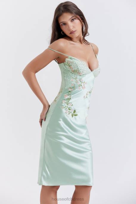 House of CB Fallon Light Jade Embroidered Slip Dress Clothing 4H6N240