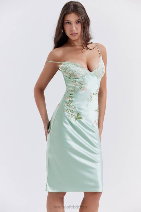 House of CB Fallon Light Jade Embroidered Slip Dress Clothing 4H6N240