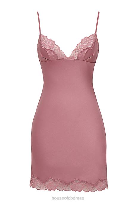 House of CB Nia Rose Pink Satin & Lace Slip Dress Clothing 4H6N369