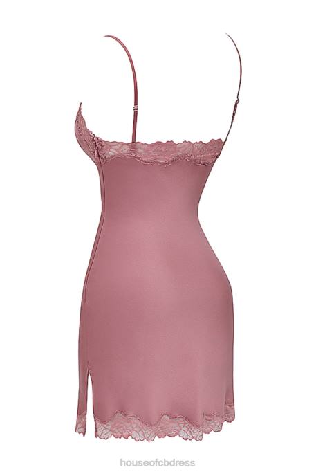 House of CB Nia Rose Pink Satin & Lace Slip Dress Clothing 4H6N369