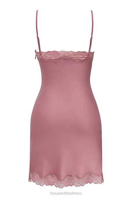 House of CB Nia Rose Pink Satin & Lace Slip Dress Clothing 4H6N369