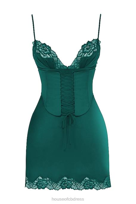 House of CB Soraya Forest Satin Slip Dress Clothing 4H6N336