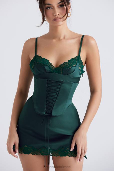 House of CB Soraya Forest Satin Slip Dress Clothing 4H6N336